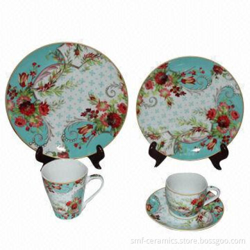 20 Pieces Porcelain Dinner Set with Full Decal Inside, Customized Designs Welcomed